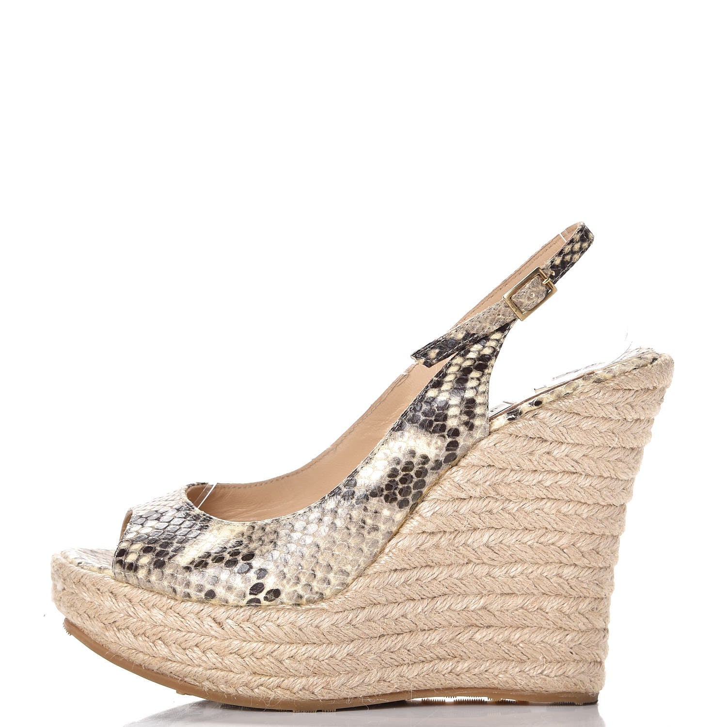 Jimmy Choo Calfskin Snake Print Polar Espadrille Wedges 36.5 Natural 1 of 9