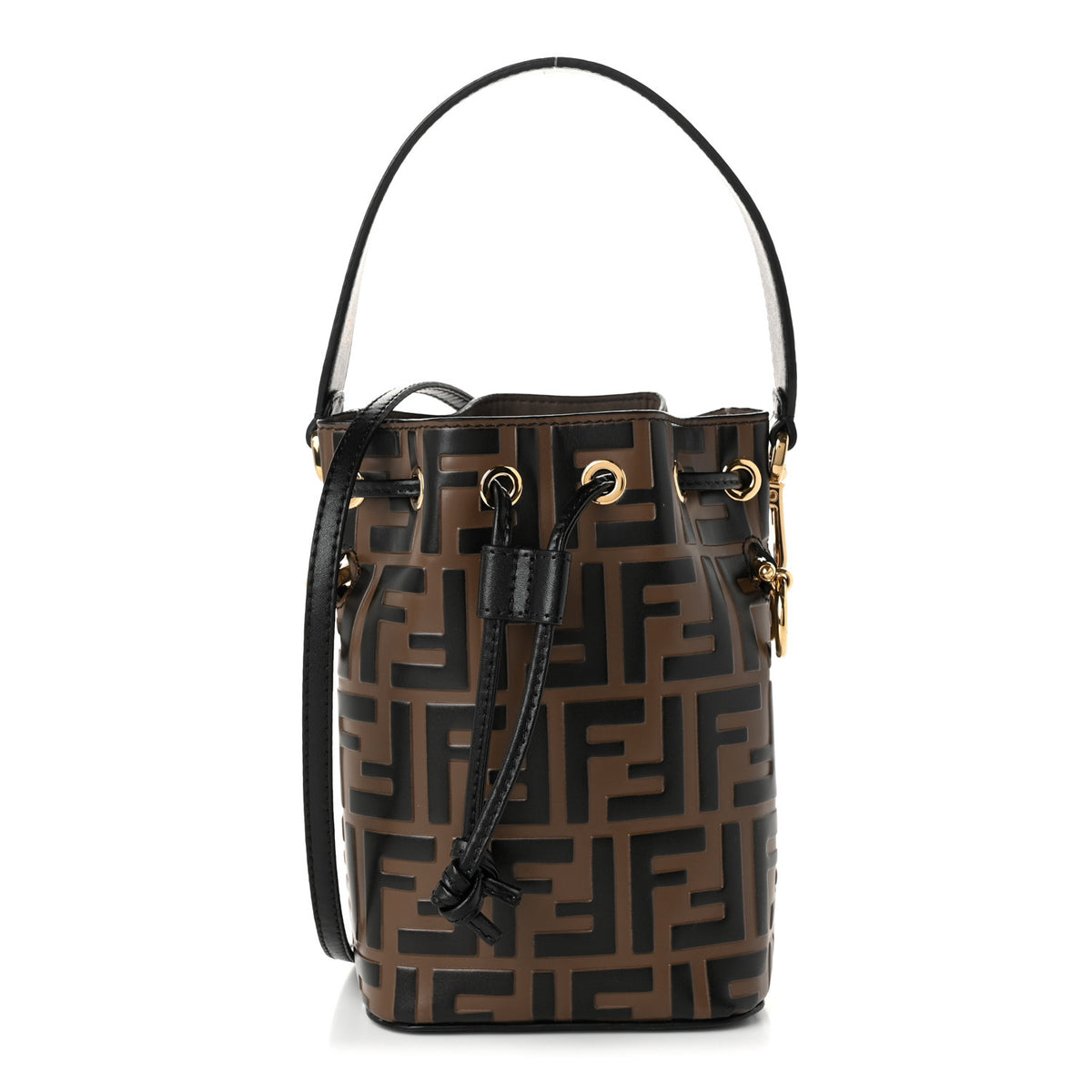Fendi Vitello Liberty F is Fendi Bi-Color FF 1974 Embossed Mini Mon Tresor Bucket Bag Maya Black 1 of 10