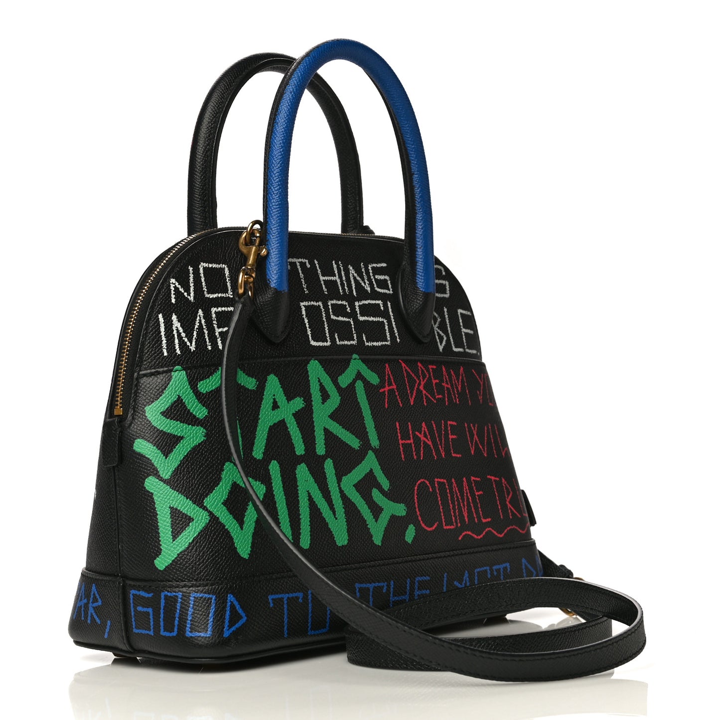 Signature Grained Calfskin Graffiti S Ville Top Handle Bag Black Multicolor