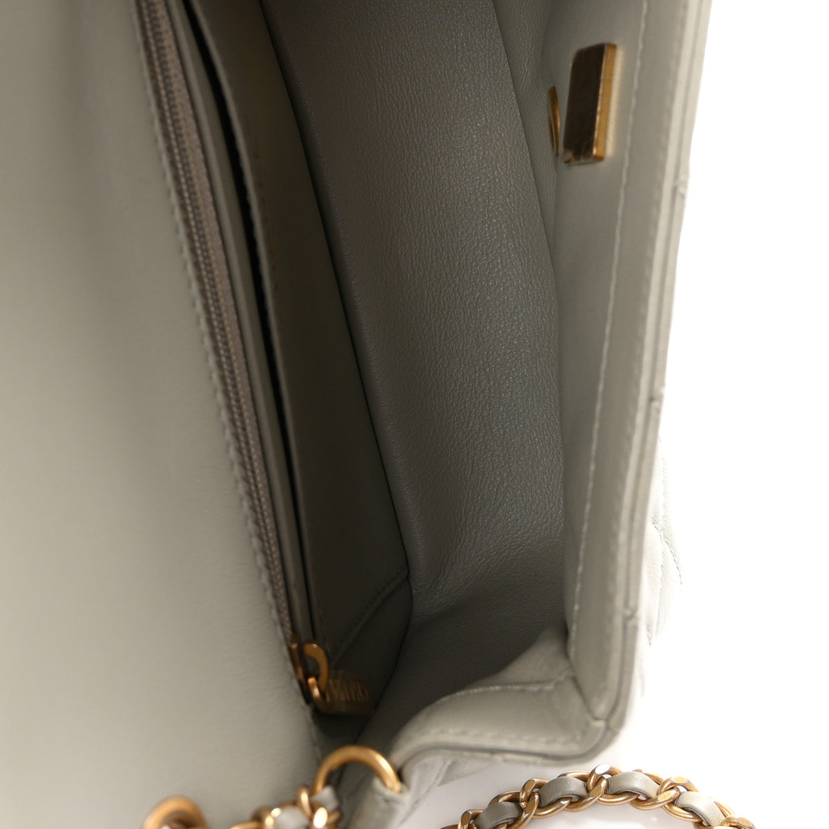 Lambskin Quilted Mini Rectangular Pearl Crush Flap Grey
