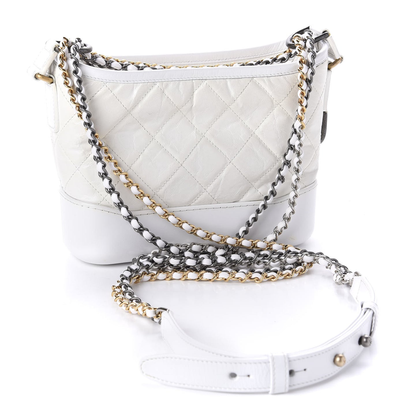 Aged Calfskin Quilted Small Gabrielle Hobo White