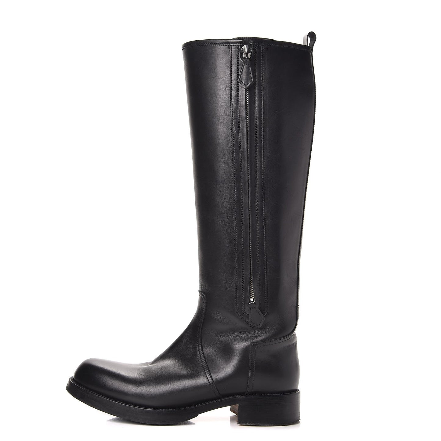 Box Calfskin Equestrian Land Boots 38 Black
