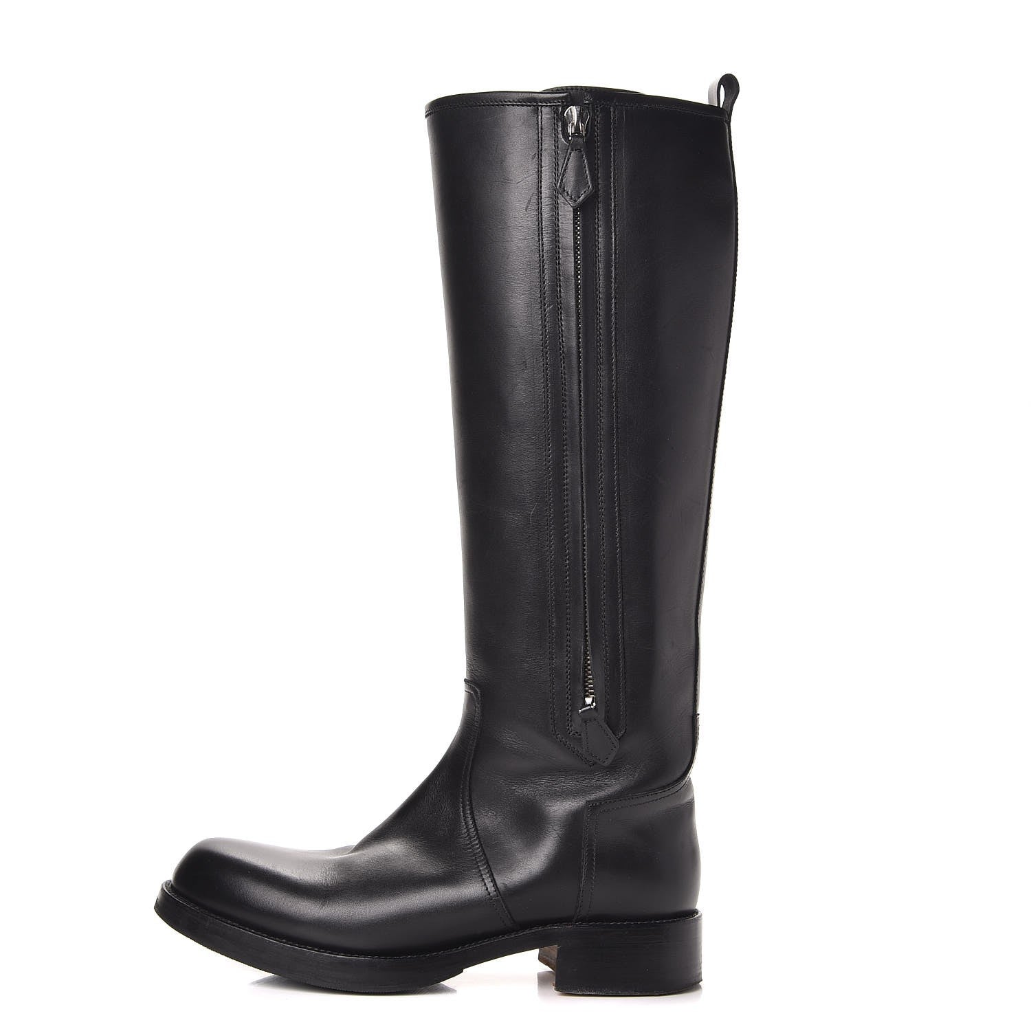 Hermes Box Calfskin Equestrian Land Boots 38 Black 1 of 12