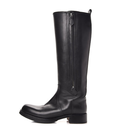 Hermes Box Calfskin Equestrian Land Boots 38 Black 1 of 12