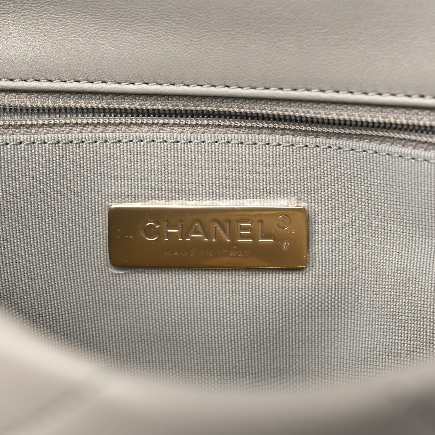 Lambskin Quilted Medium Chanel 19 Flap Light Grey