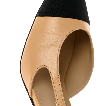 Chanel Goatskin Grosgrain Cap Toe CC Slingback Pumps 35.5 Beige Black 9 of 11