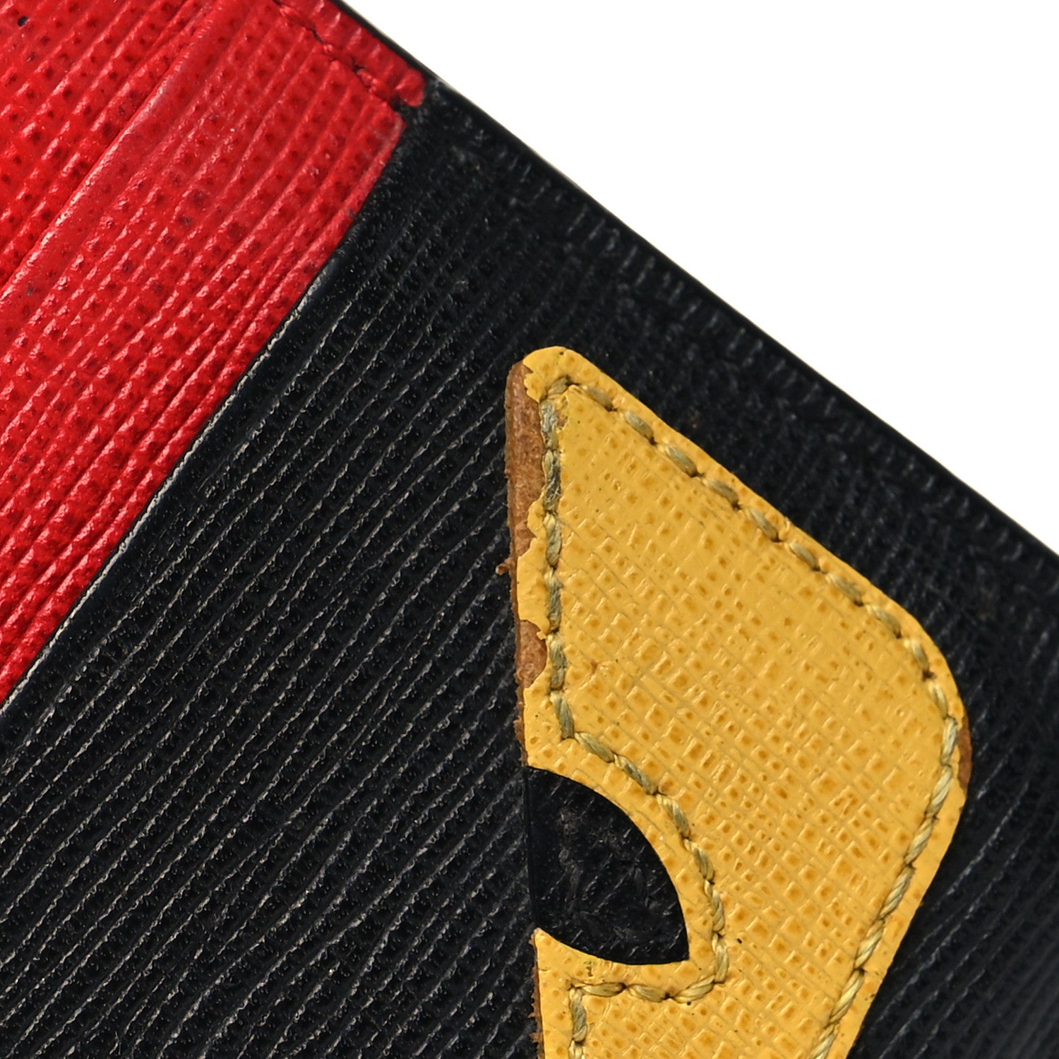 Fendi Vitello Elite Monster Eyes Inlay Card Holder Black Giallo Rosso 10 of 12