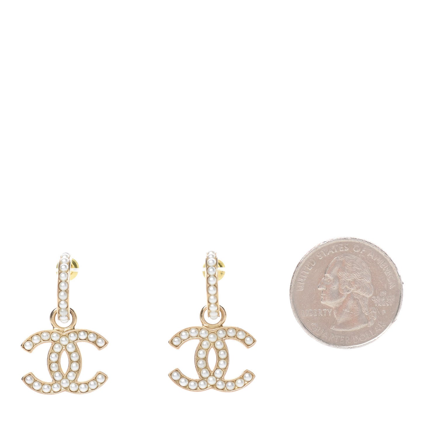 Pearl CC Hoop Drop Earring Gold