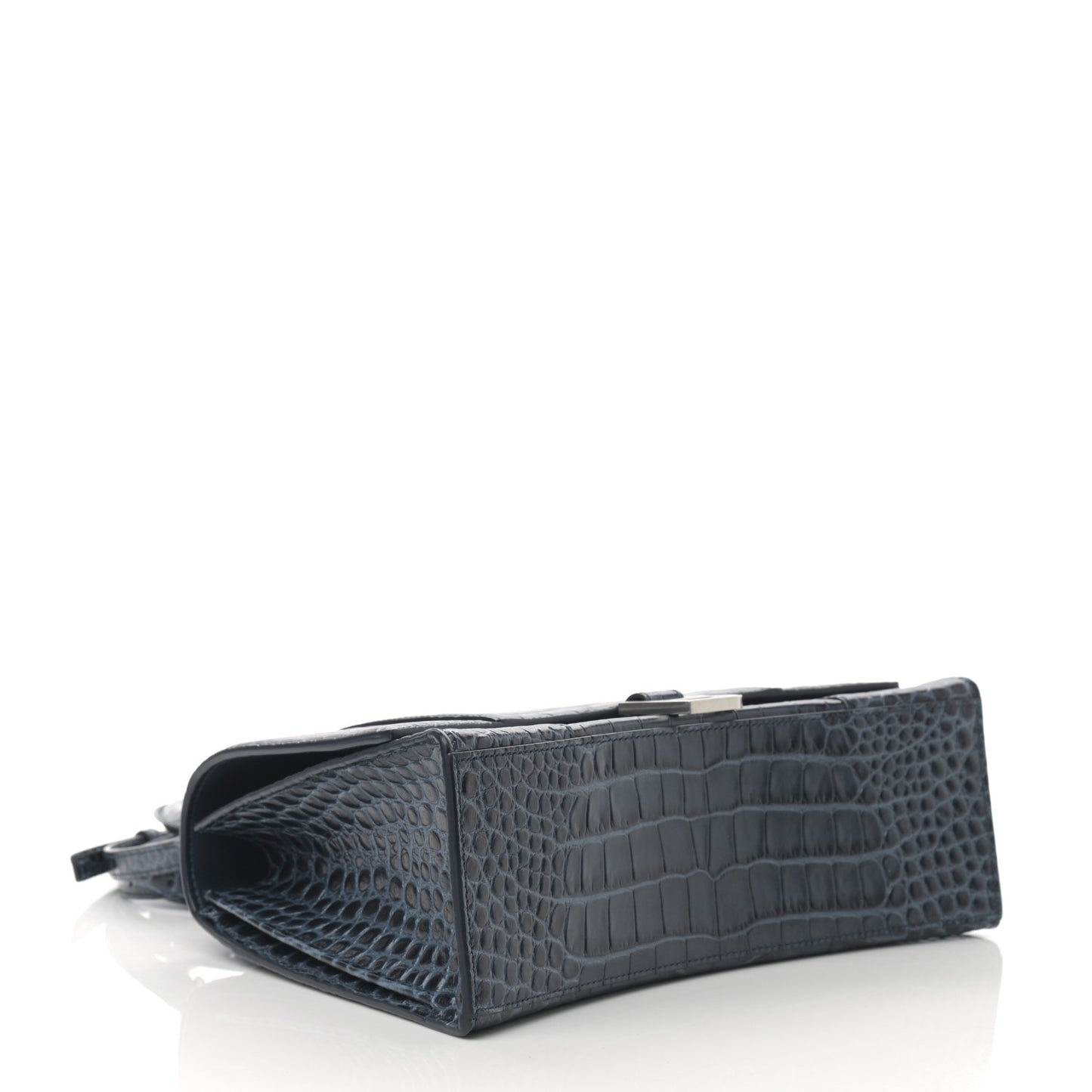 Shiny Calfskin Crocodile Embossed Medium Hourglass Top Handle Bag Denim Blue