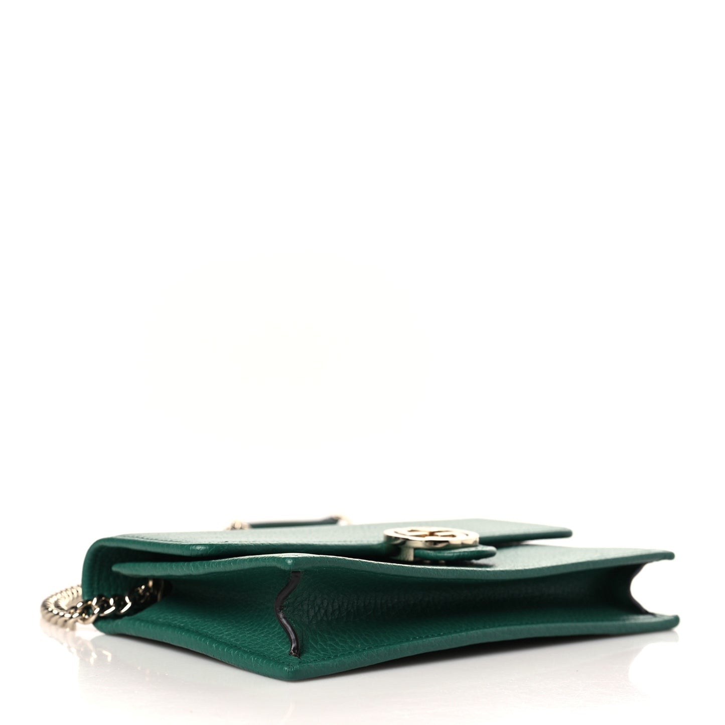 Dollar Calfskin Interlocking G Chain Wallet Emerald