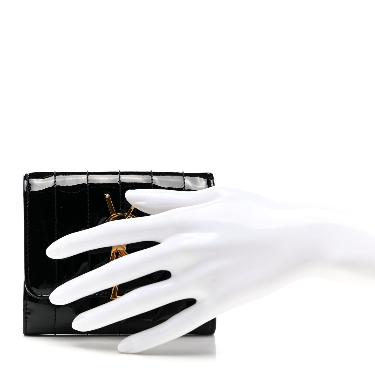 Patent Matelasse Monogram Vicky Tri-Fold Wallet Black