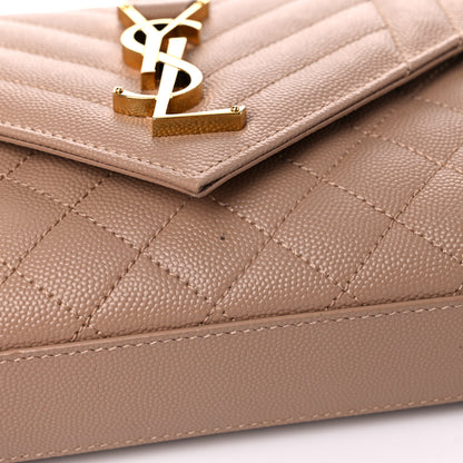 Saint Laurent Grain De Poudre Textured Mixed Matelasse Triquilt Small Monogram Satchel Dark Beige 10 of 11