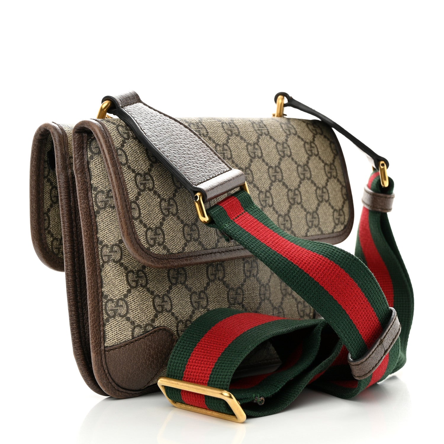Gucci GG Supreme Monogram Web Small Neo Vintage Double Flap Messenger Bag Beige New Acero 3 of 12