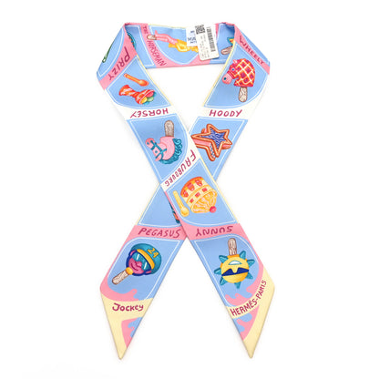 Hermes Silk Funny Ice Cream Twilly Bleu Ciel Rose Bonbon 1 of 4