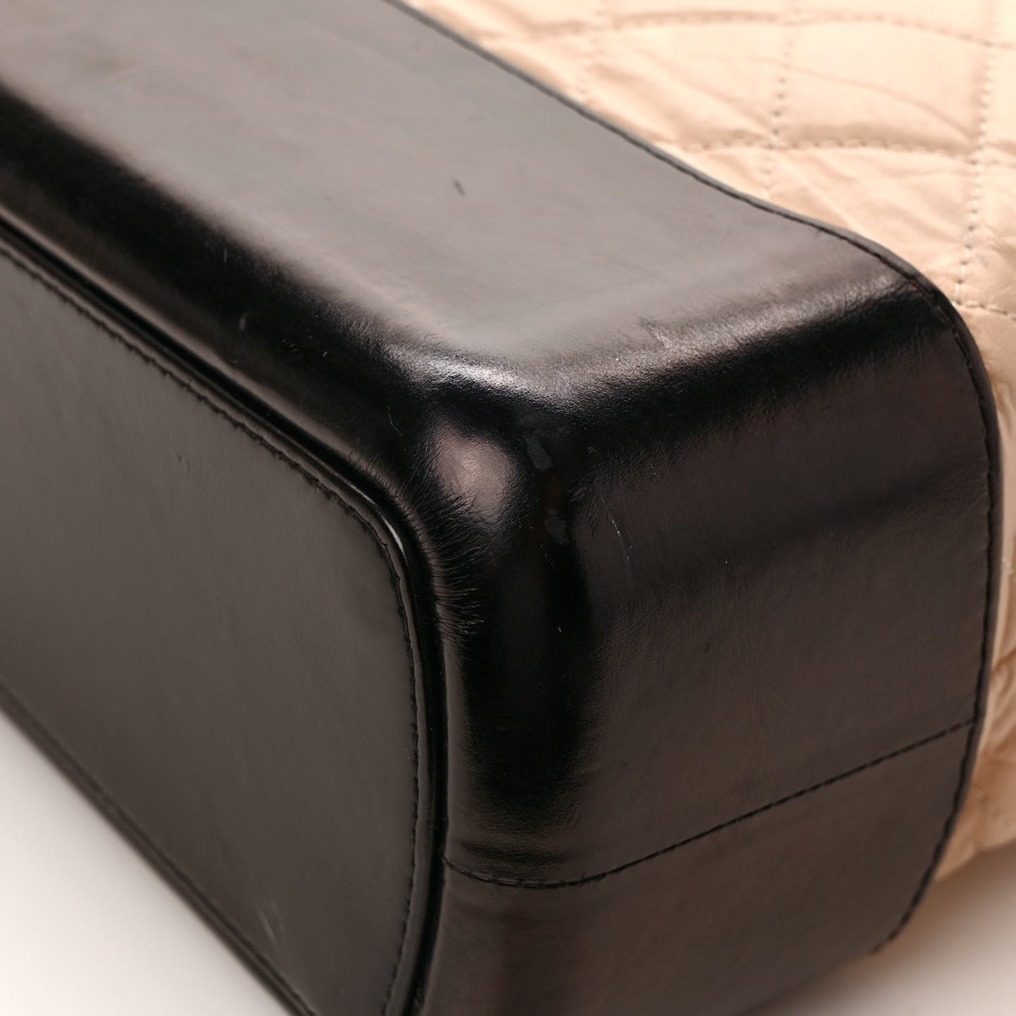 Aged Calfskin Quilted Large Gabrielle Shopping Tote Beige Black