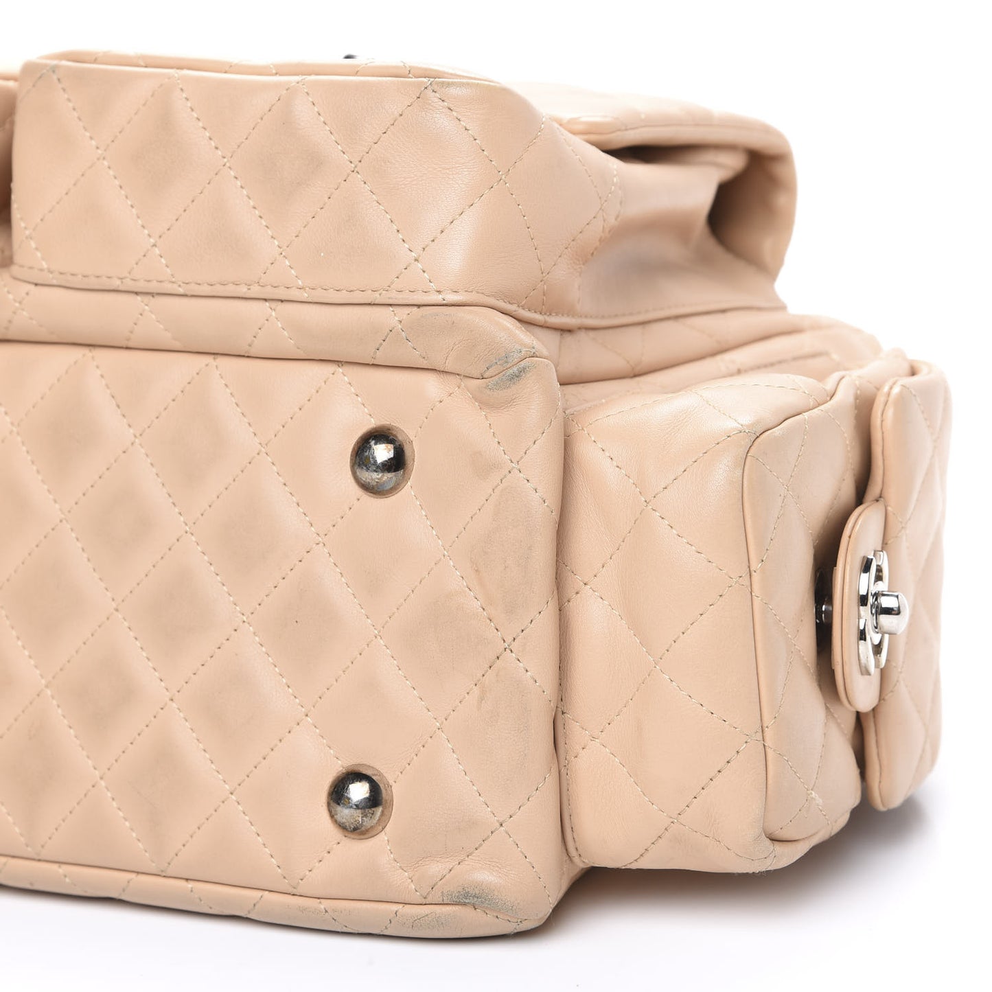 Calfskin Quilted Large Cambon Multipocket Reporter Beige Black