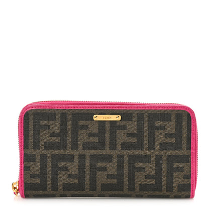 Fendi Zucca Spalmati Vitello Elite Zip Around Wallet Tobacco Ciclamino 1 of 8