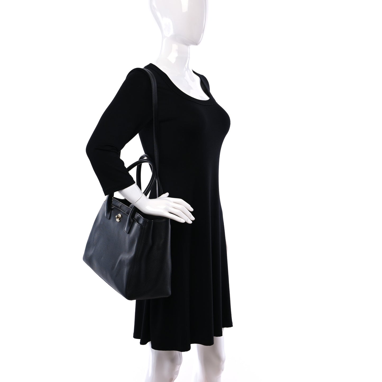 Calfskin Cerf Executive Shopper Tote Black