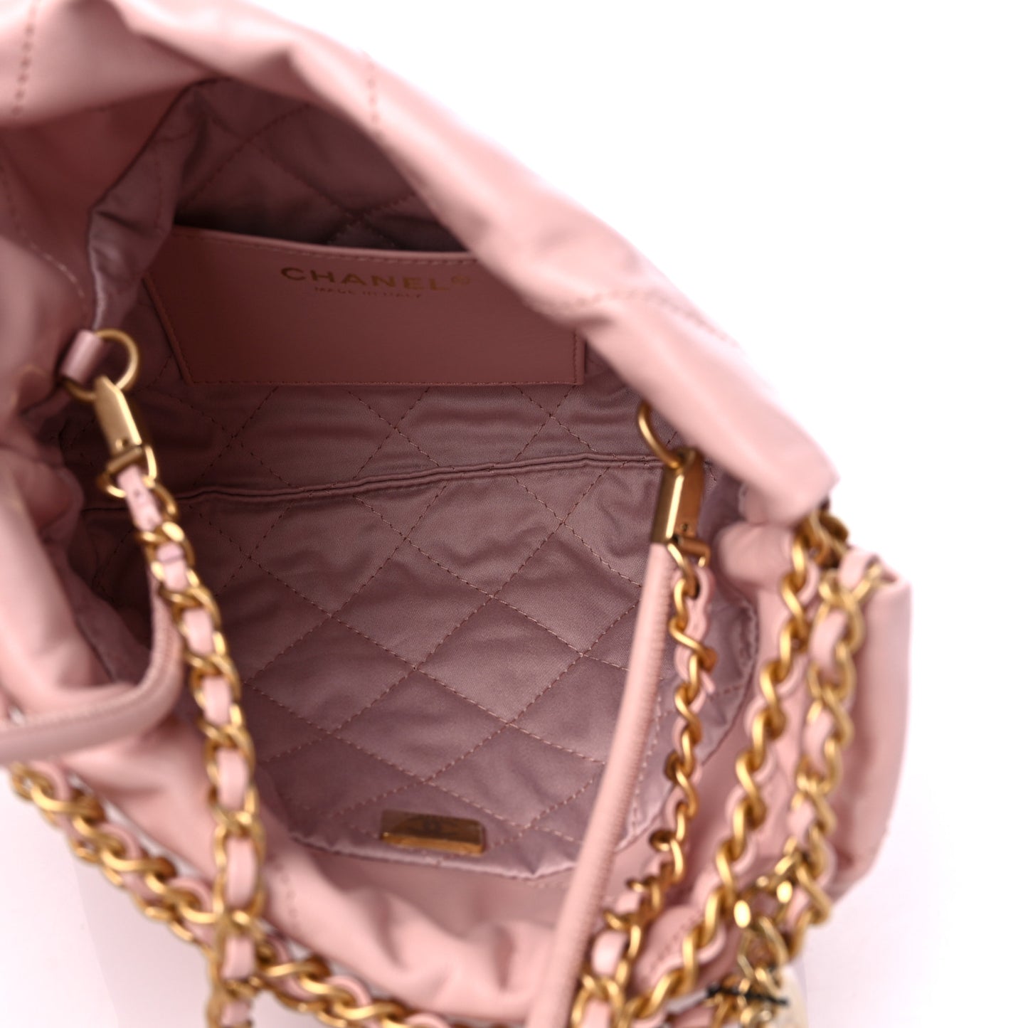 Shiny Calfskin Quilted Mini Chanel 22 Rose Clair