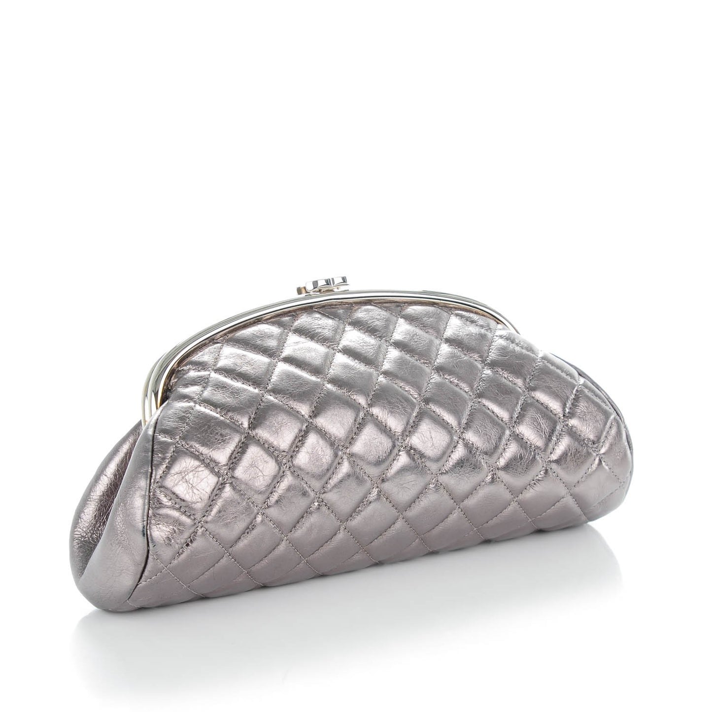 Metallic Aged Calfskin Quilted Timeless Clutch Silver