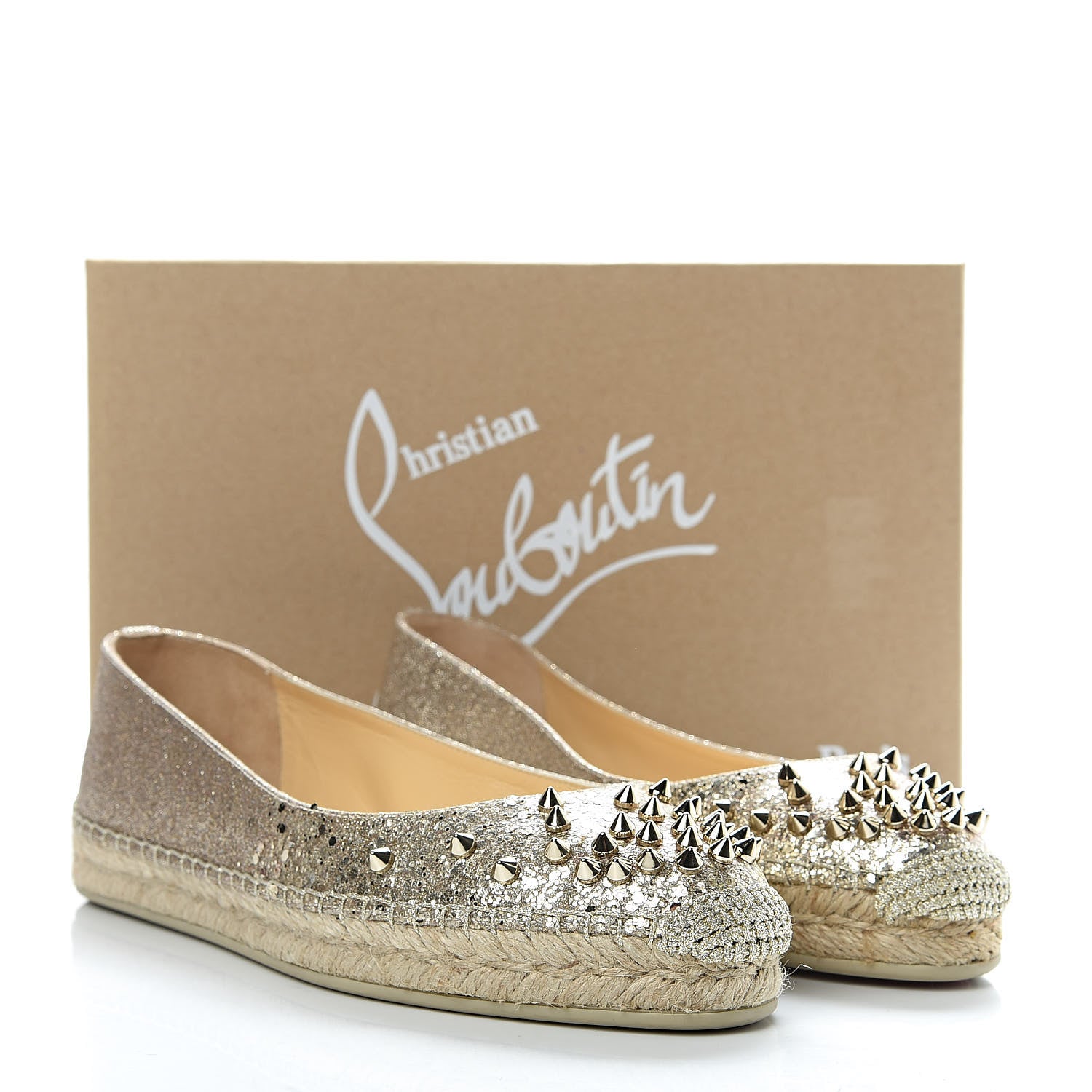 Christian Louboutin Glitter Aliochette Espadrilles 39 Platine Light Gold 9 of 9