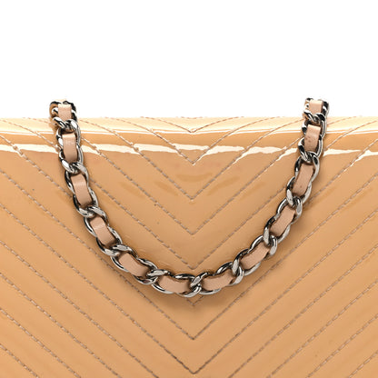 Chanel Patent Calfskin Chevron Quilted Wallet On Chain WOC Beige 9 of 12