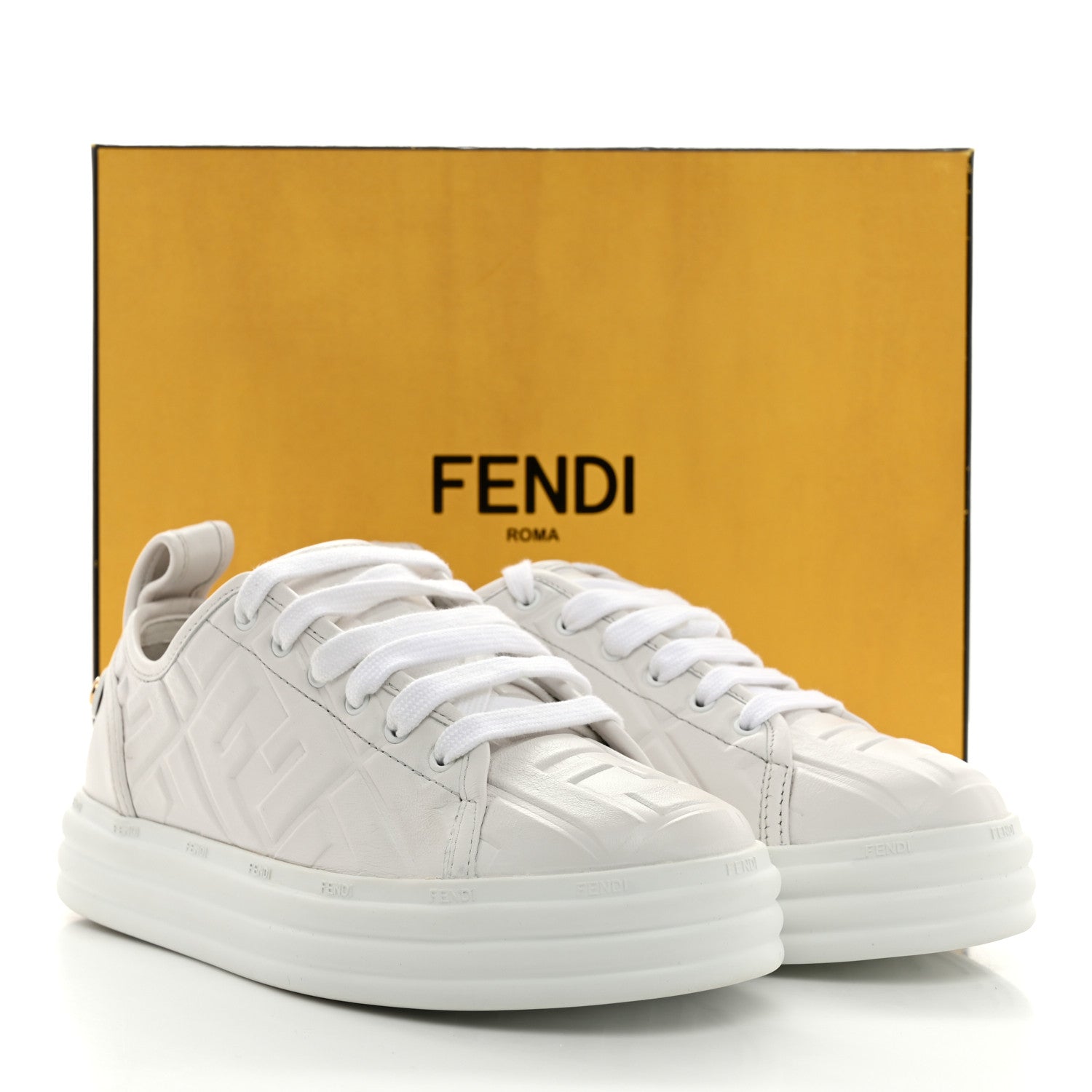Fendi Nappa FF Embossed Rise Low Top Sneakers 36 White 9 of 9