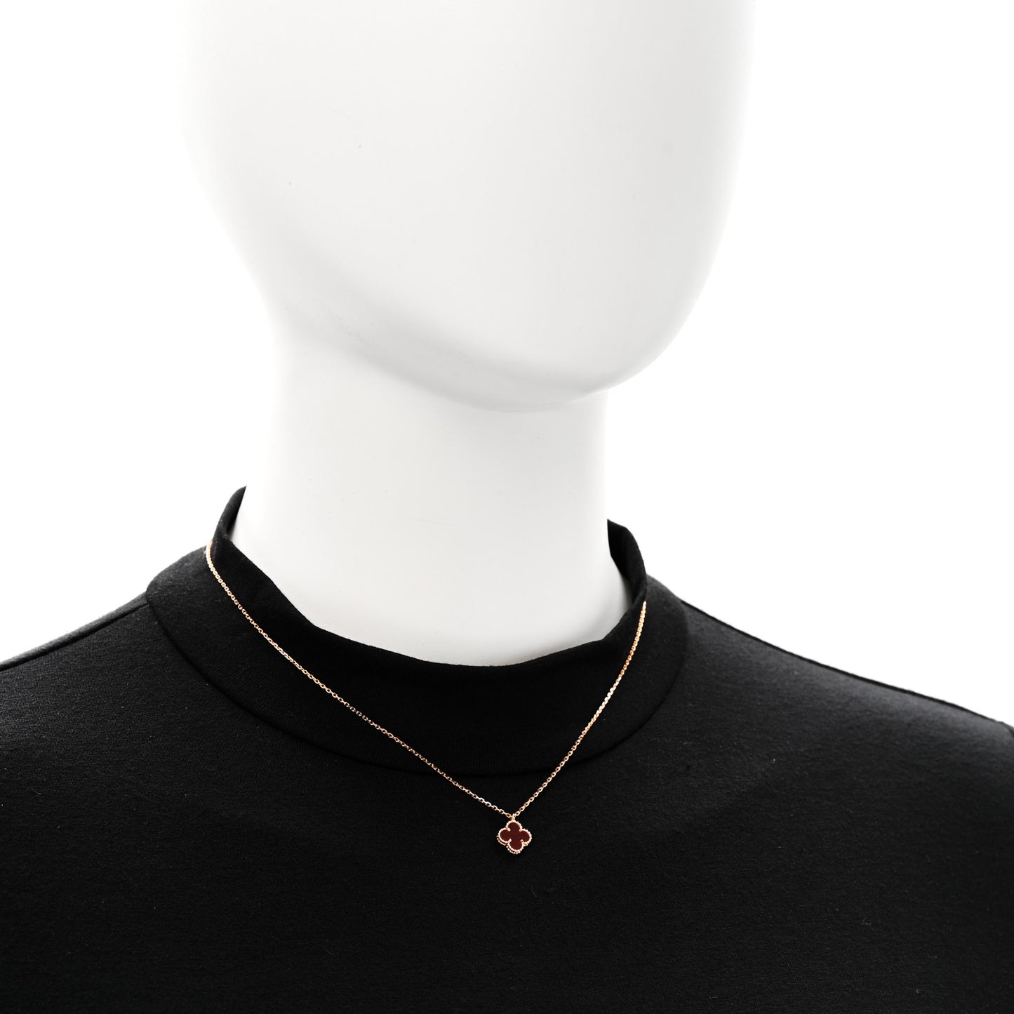 18K Rose Gold Carnelian Sweet Alhambra Pendant Necklace