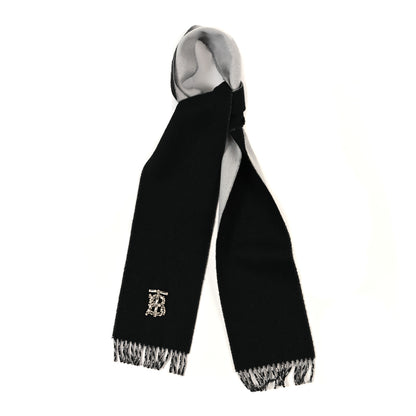 Burberry Cashmere Wool Crystal TB Logo Fringe Scarf Black 1 of 3