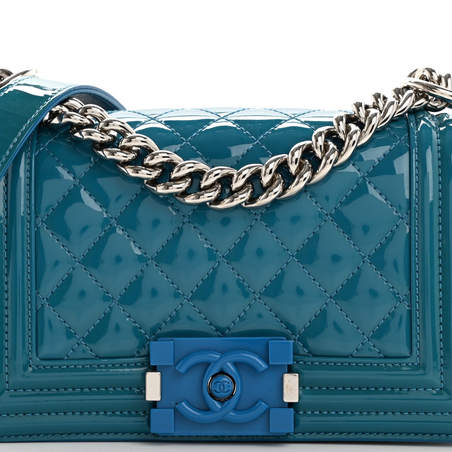 Chanel Patent Calfskin Quilted Small Plexiglass Boy Flap Blue 8 of 10