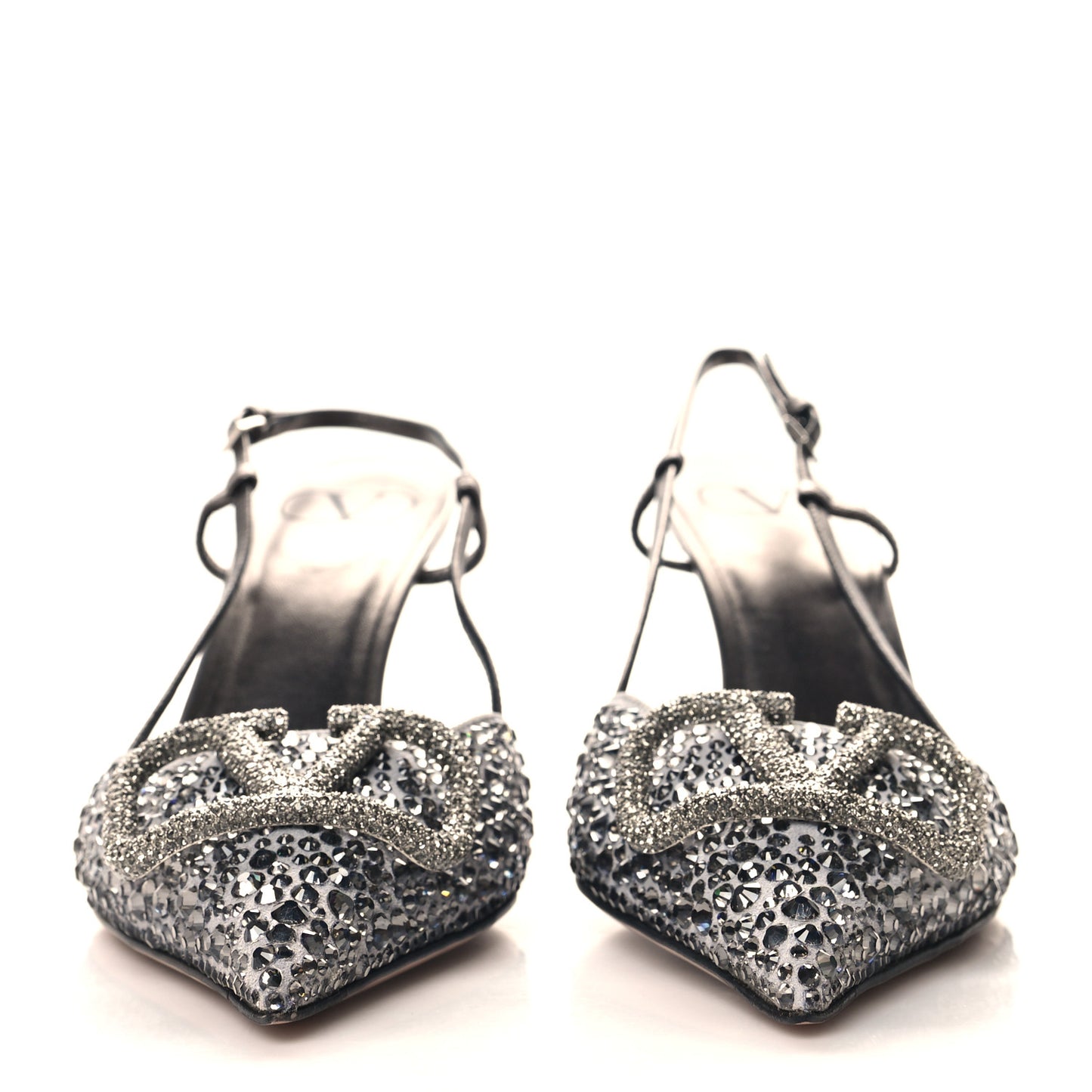 Metallic Nappa Crystal Vlogo Glow Slingback 80mm Pumps 39 Grey