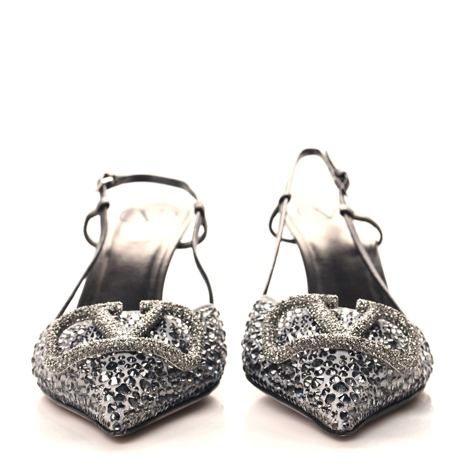 Valentino Garavani Metallic Nappa Crystal Vlogo Glow Slingback 80mm Pumps 39 Grey 3 of 9
