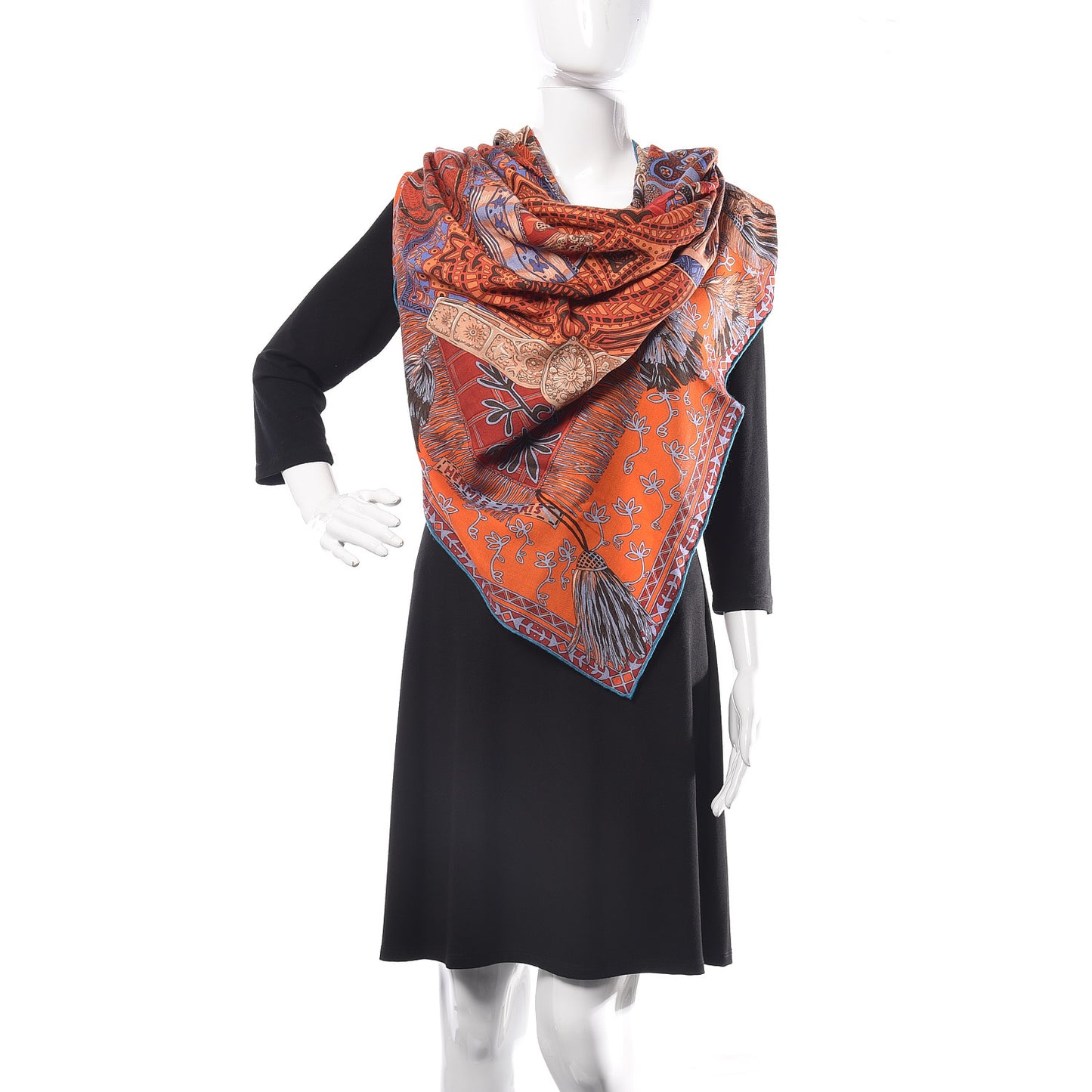 Cashmere Silk Cavaliers du Caucase Shawl 140 Orange Lavande Corail