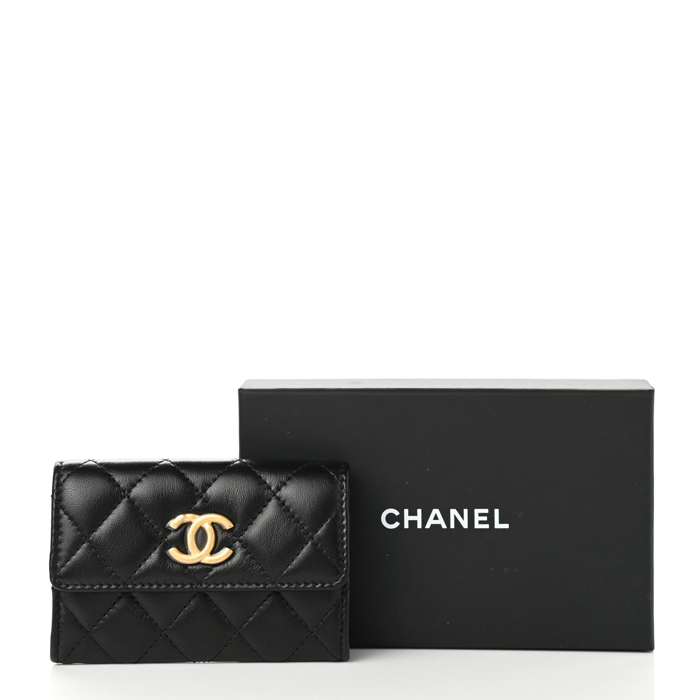 Lambskin Quilted Flap Card Holder Wallet Black