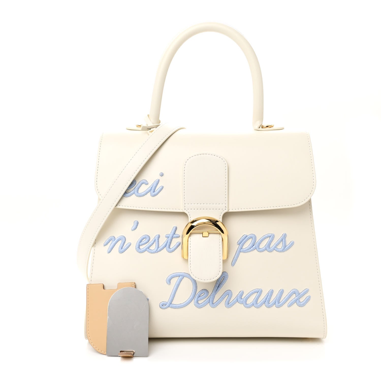 Delvaux Calfskin MM L'Humour Brillant Satchel Ivory Azure 3 of 13
