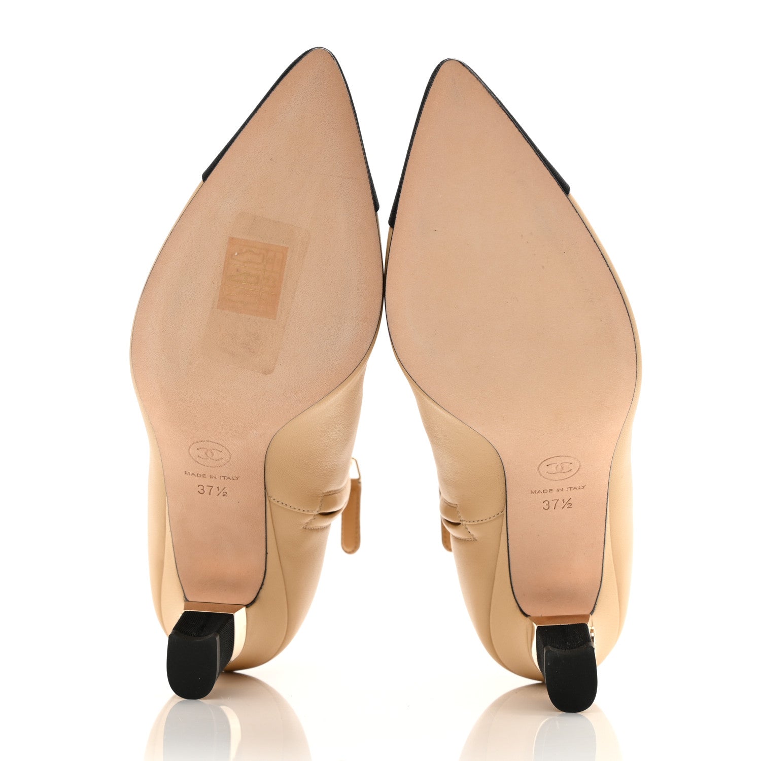 Chanel Lambskin Grosgrain Cap Toe Short Ankle Boots 37.5 Beige Black 5 of 9