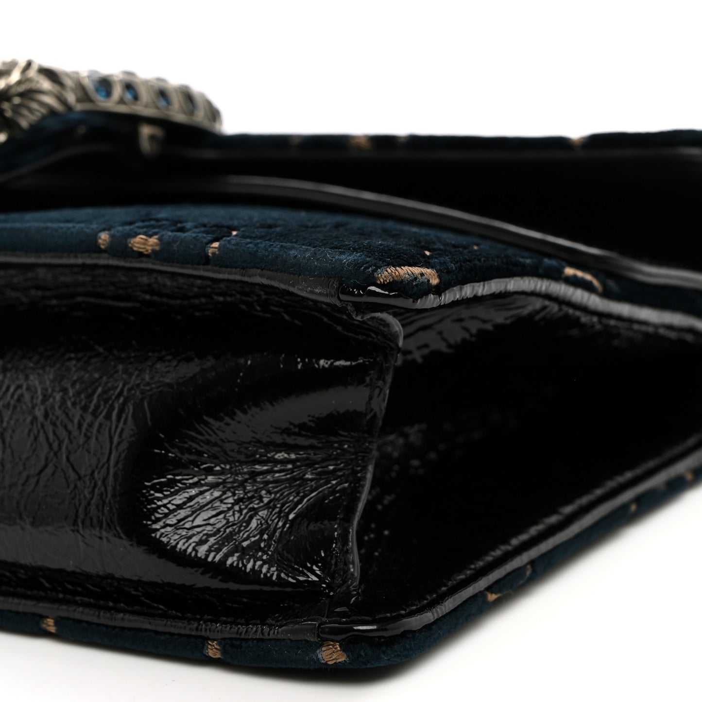 Velvet Skipper Crystal GG Monogram Small Dionysus Shoulder Bag Blue Beige Black