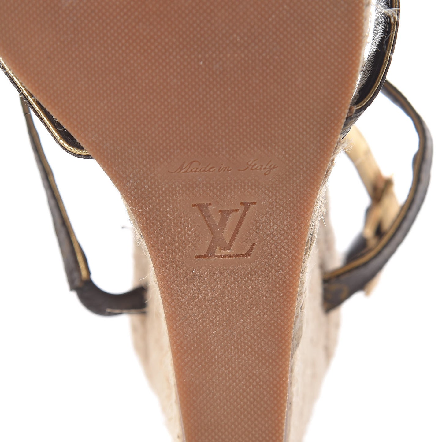 Monogram Metallic Bahamas T-Strap Espadrille Wedge Sandals 37 Brown