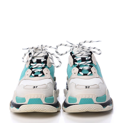 Balenciaga Fabric Mesh Womens Triple S Sneakers 37 White Green Grye 2 of 8