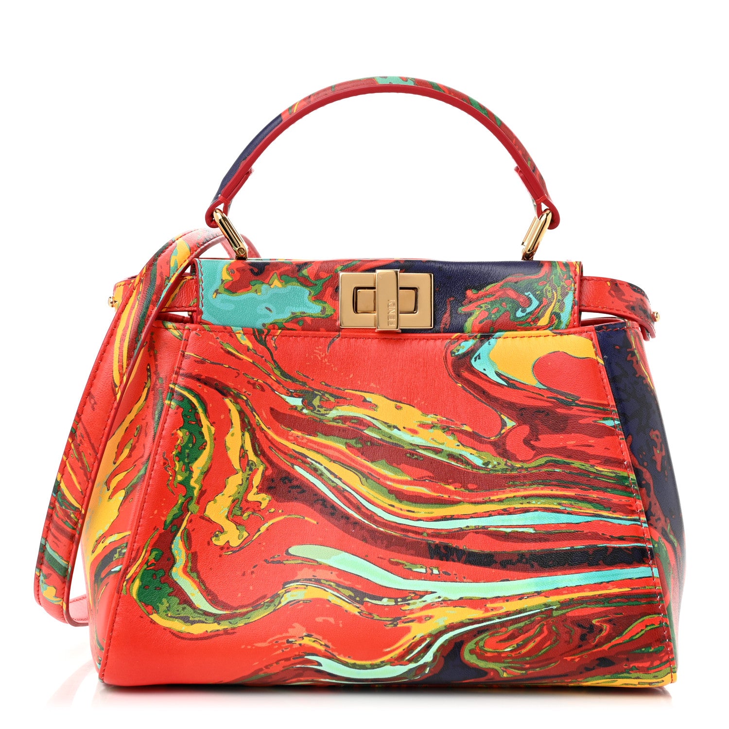 Fendi Nappa Marble Mini Peekaboo Iconic Satchel Rosso Multicolor 1 of 10
