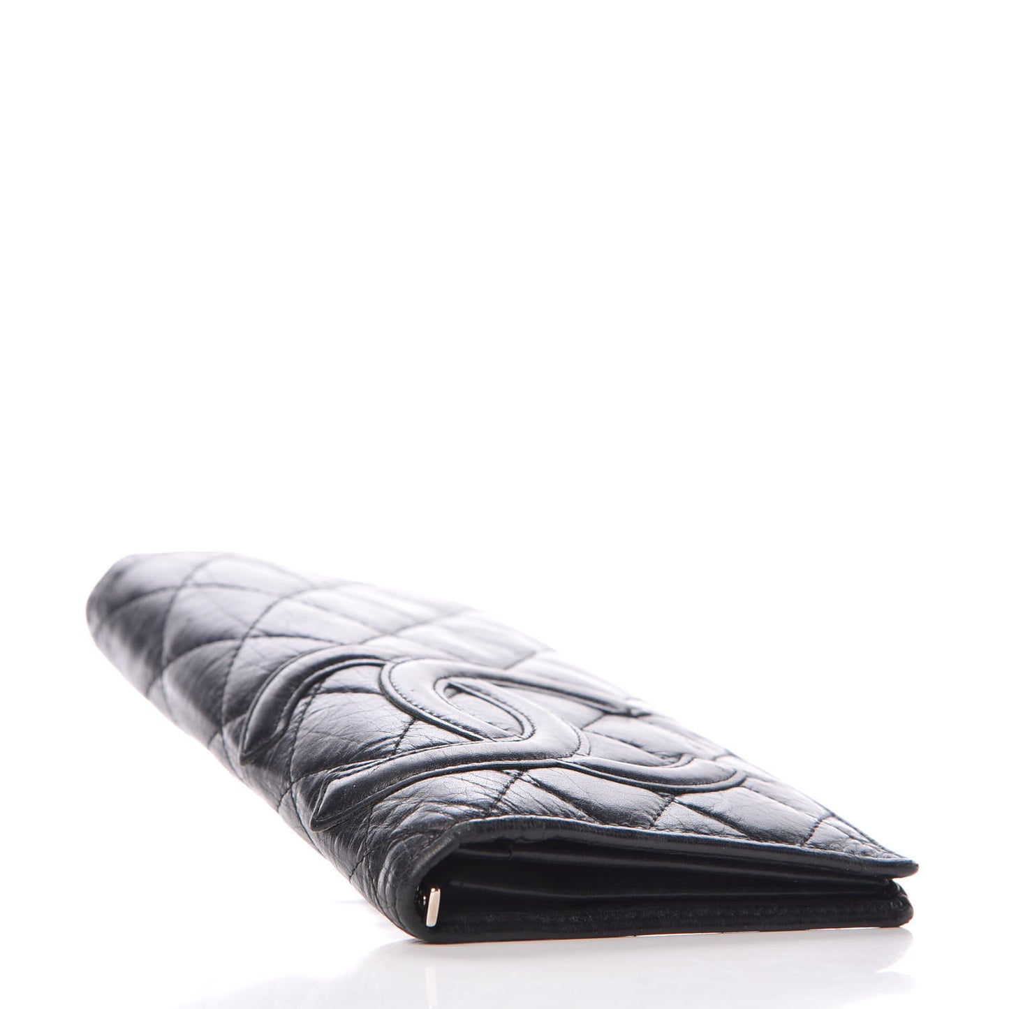 Aged Calfskin Quilted Cambon Yen Wallet Black