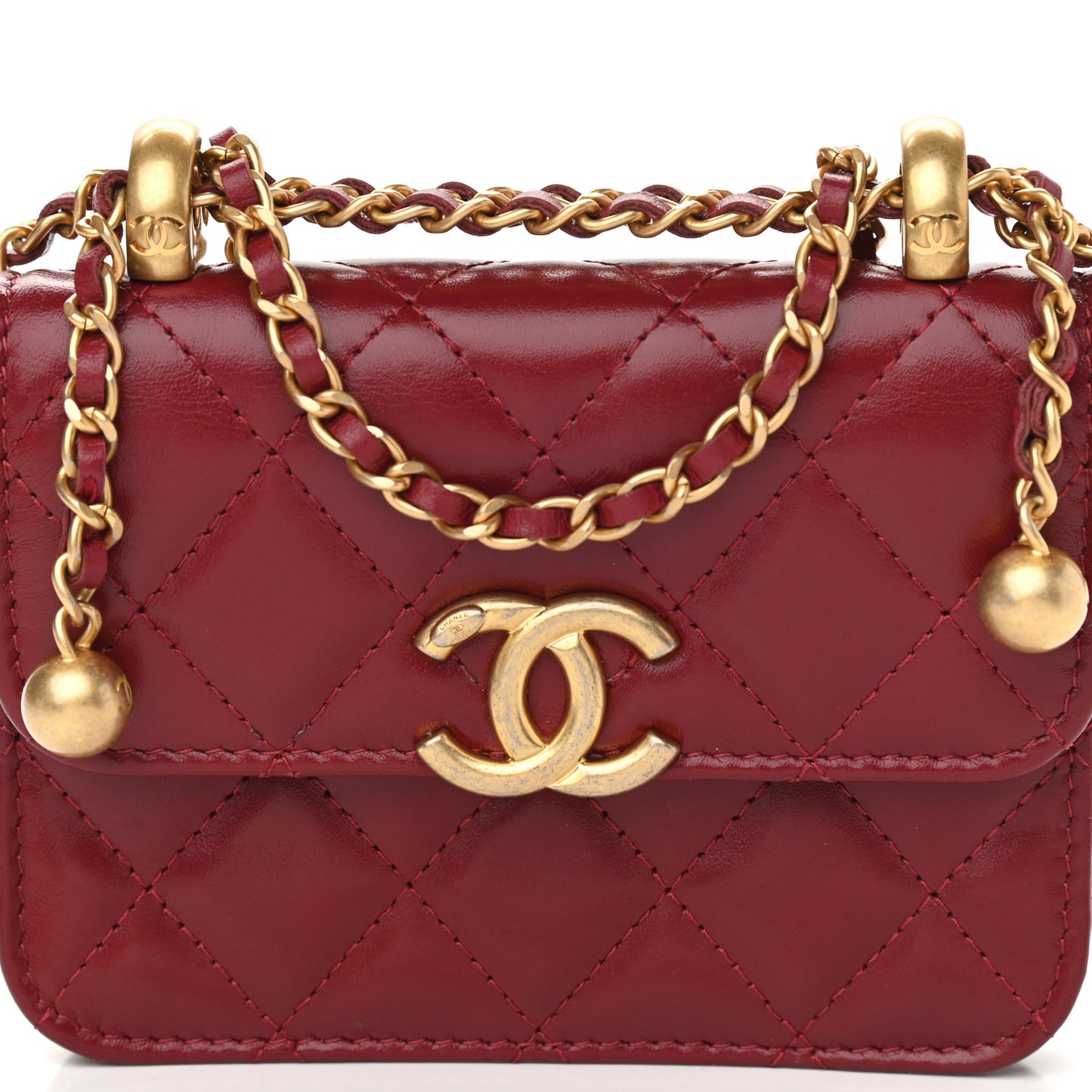 Calfskin Quilted Perfect Fit Coin Purse With Chain Burgundy
