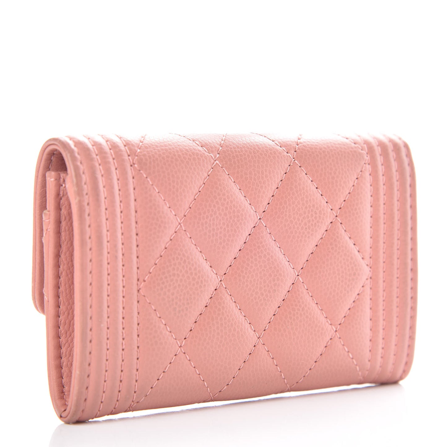 Caviar Quilted Boy Card Holder Wallet Powder Pink