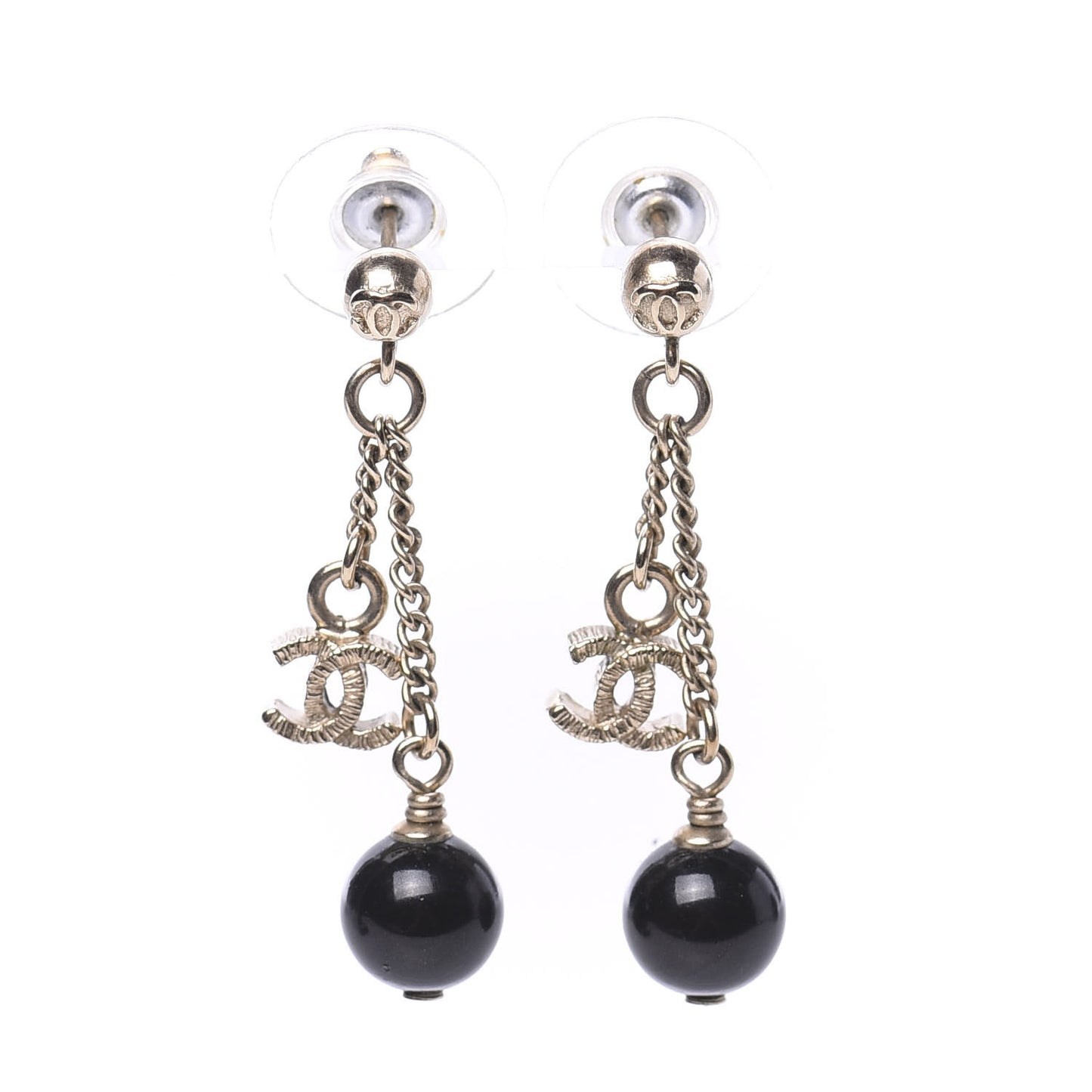 Resin CC Bead Drop Earrings Gold Black
