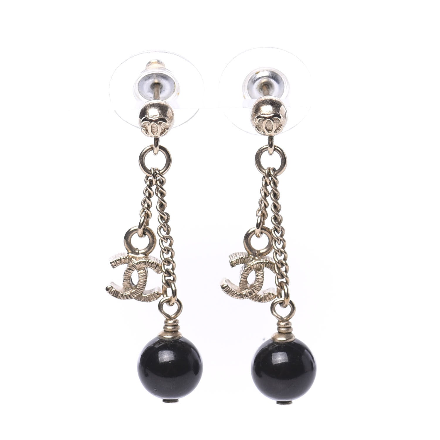 Chanel Resin CC Bead Drop Earrings Gold Black 1 of 4
