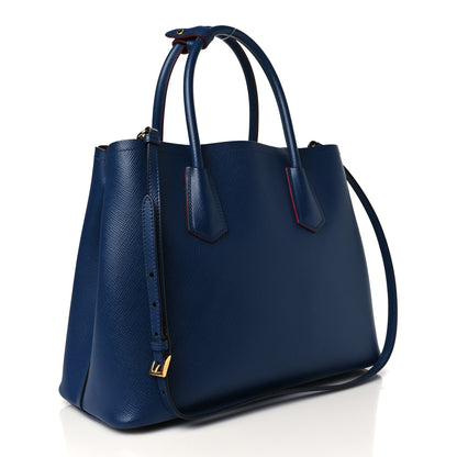 Prada Saffiano Cuir Medium Double Bag Bleuette Rosso 3 of 10