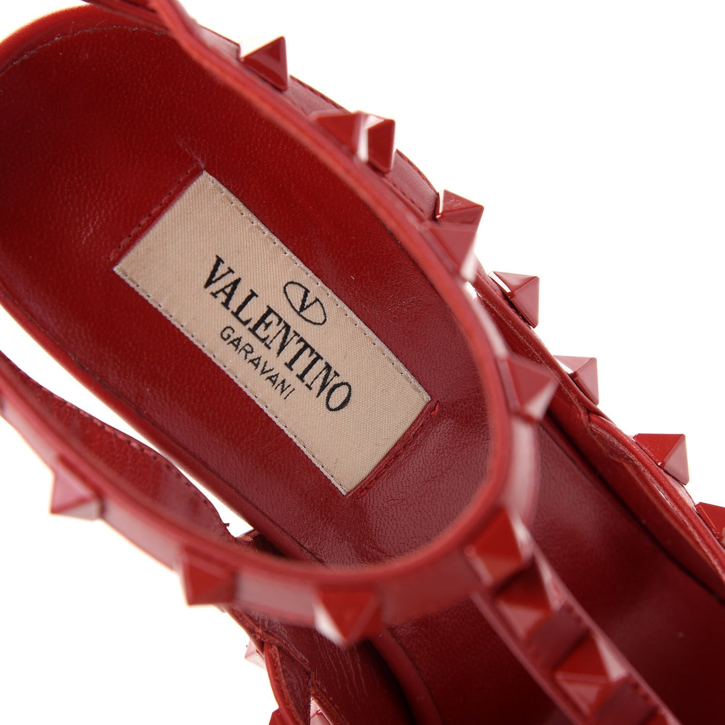 Calfskin Lacquered Monochrome Rockstud Ankle Strap 100mm Pumps 38.5 Rosso Valentino