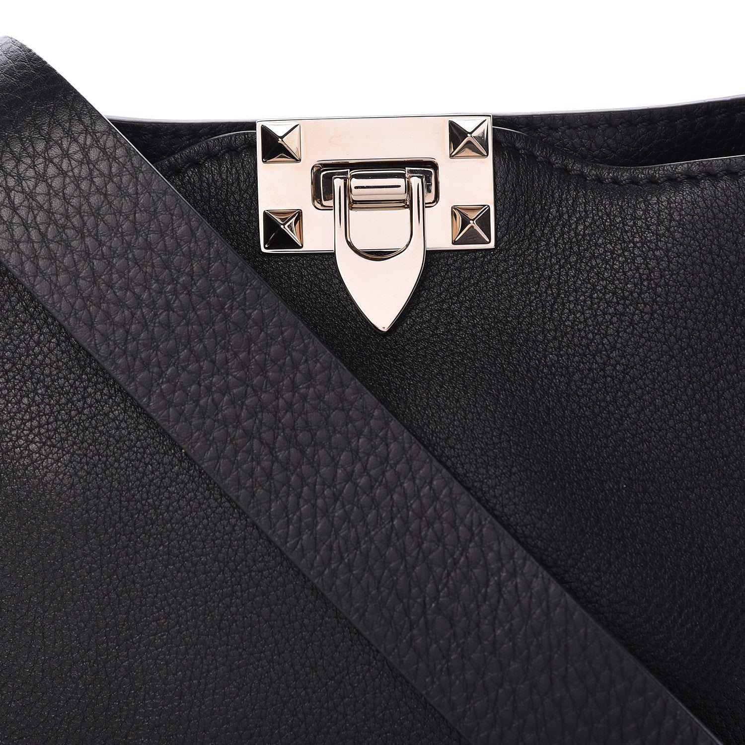 Valentino Garavani Pebbled Calfskin Mini Rockstud Flip-Lock Messenger Bag Black 7 of 10