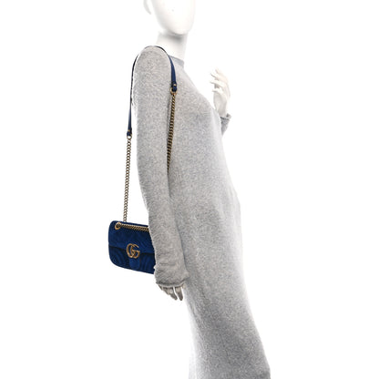 Gucci Velvet Matelasse Mini GG Marmont Shoulder Bag Cobalt Blue 2 of 11