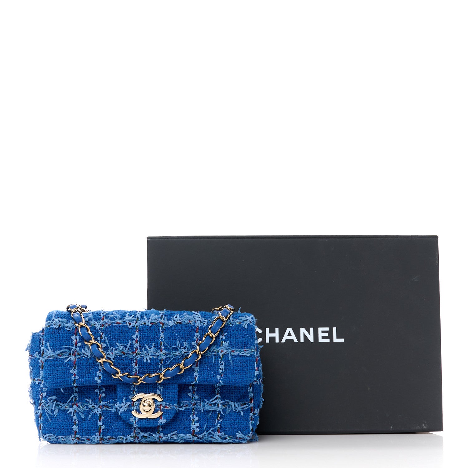 Chanel Tweed Quilted Mini Rectangular Flap Blue Multicolor 12 of 12